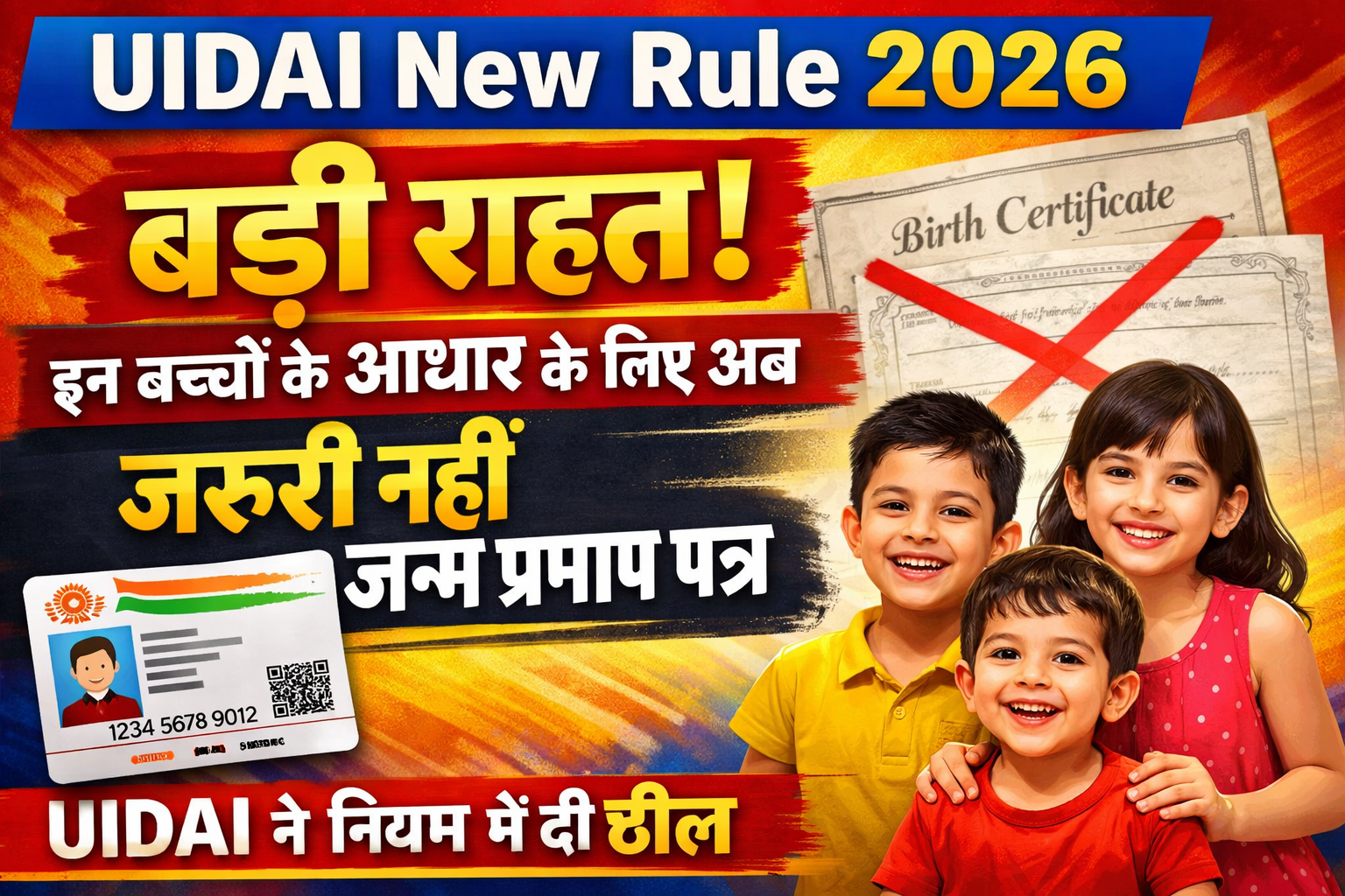 UIDAI New Rule 2026: बड़ी राहत! इन बच्चों के आधार कार्ड के लिए अब जरूरी नहीं जन्म प्रमाण पत्र; UIDAI ने नियमों में दी ढील