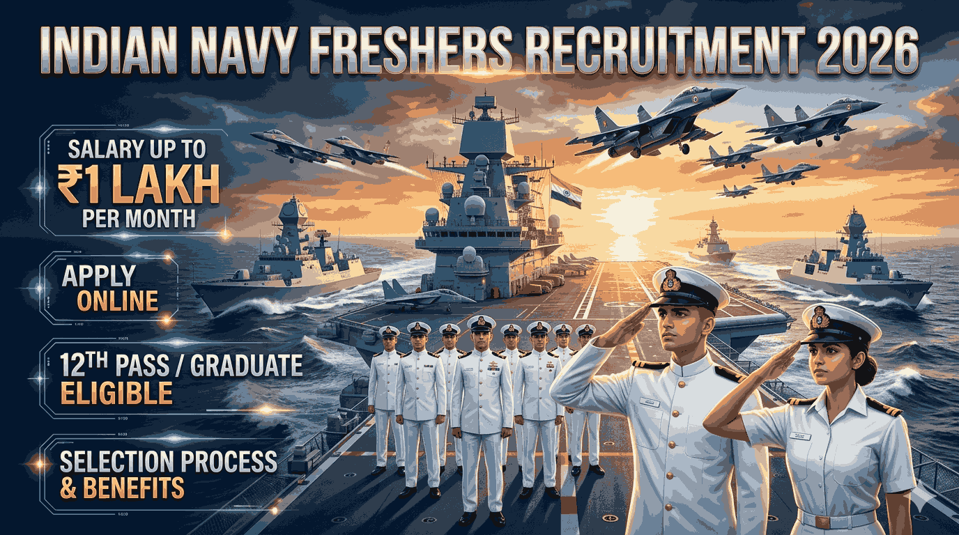 Indian Navy Freshers Recruitment 2026 – Salary Up to ₹1 Lakh, Eligibility, Selection Process, Benefits & Complete Career Guide